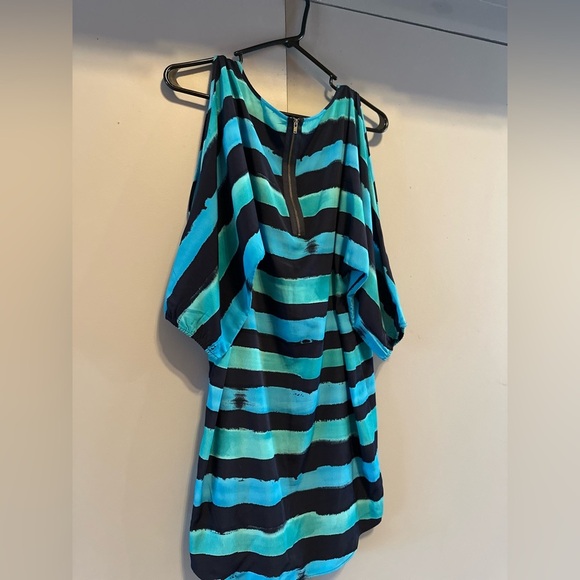 Express - Teal and Navy Striped Slit-Sleeve Dress (Size XS) - Picture 7 of 11